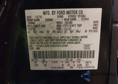2011 Ford Escape Limited from USA, damaged, VIN 1FMCU0EG0BKB12890